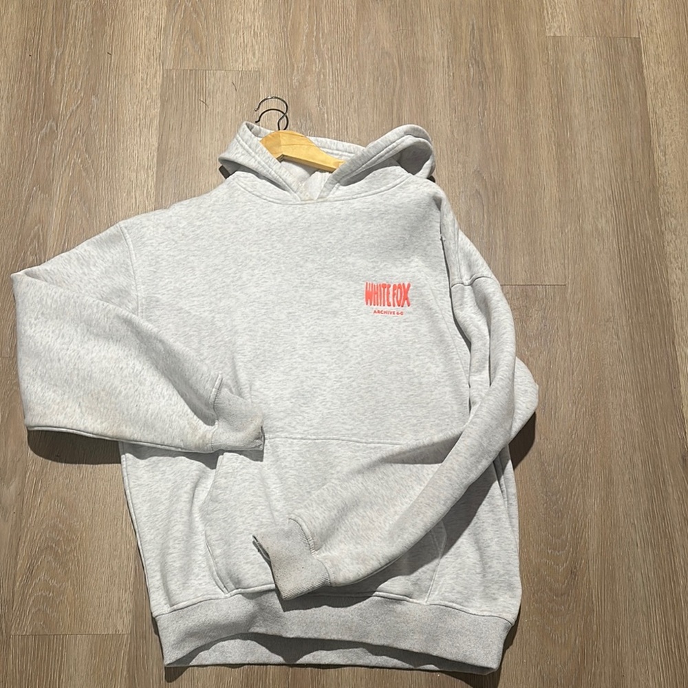 White Fox Gray Hoodie with Red Logo